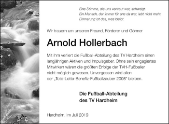 Traueranzeige von Arnold Hollerbach von Fränkische Nachrichten