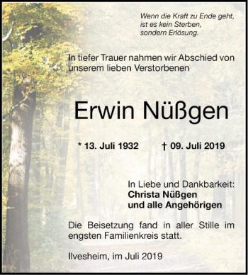 Traueranzeige von Erwin Nüßgen von Mannheimer Morgen