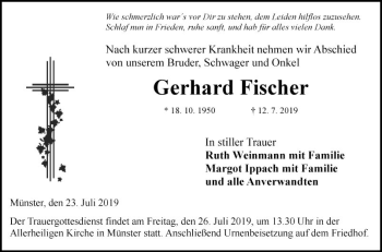 Traueranzeige von Gerhard Fischer von Fränkische Nachrichten