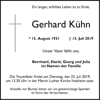 Traueranzeige von Gerhard Kühn von Mannheimer Morgen