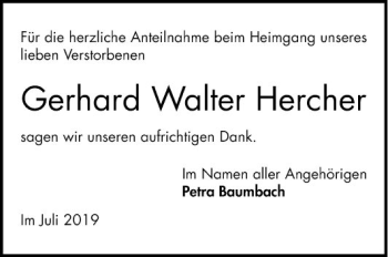 Traueranzeige von Gerhard Walter Hercher von Bergsträßer Anzeiger