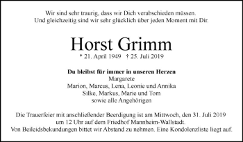 Traueranzeige von Horst Grimm von Mannheimer Morgen