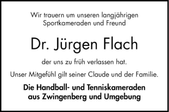 Traueranzeige von Jürgen Flach von Bergsträßer Anzeiger