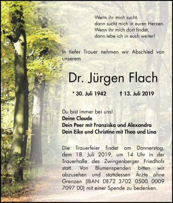 Traueranzeige von Jürgen Flach von Mannheimer Morgen