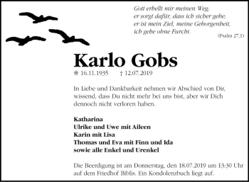 Traueranzeige von Karlo Gobs von Südhessen Morgen