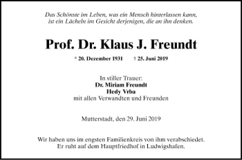 Traueranzeige von Klaus  Freundt von Mannheimer Morgen