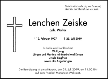 Traueranzeige von Lerchen Zeiske von Mannheimer Morgen