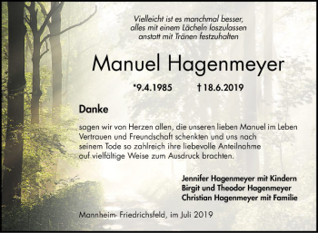 Traueranzeige von Manuel Hagenmeyer von Mannheimer Morgen