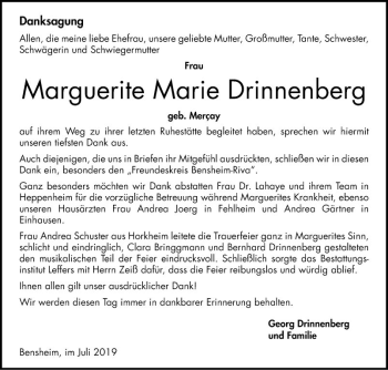 Traueranzeige von Marguerite Marie Drinnenberg von Bergsträßer Anzeiger