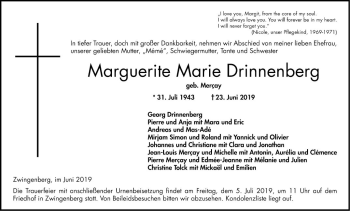 Traueranzeige von Marguerite Marie Drinnenberg von Bergsträßer Anzeiger