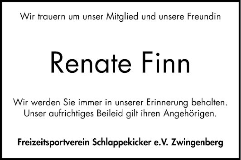  Traueranzeige für Renate Finn vom 29.07.2019 aus Bergsträßer Anzeiger