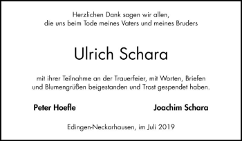 Traueranzeige von Ulrich Schara von Mannheimer Morgen