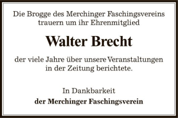 Traueranzeige von Walter Brecht von Fränkische Nachrichten