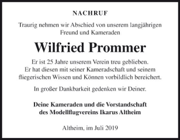 Traueranzeige von Wilfried Prommer von Fränkische Nachrichten