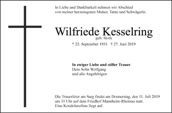 Traueranzeige von Wilfriede Kesselring von Mannheimer Morgen