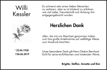 Traueranzeige von Willi Kessler von Mannheimer Morgen