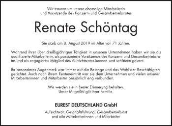 Traueranzeige von Renate Schöntag 