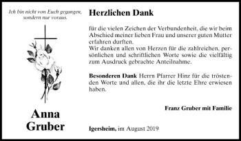 Traueranzeige von Anna Gruber von Fränkische Nachrichten