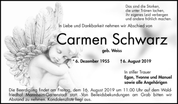 Traueranzeige von Carmen Schwarz von Mannheimer Morgen