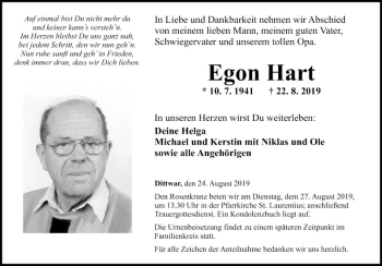 Traueranzeige von Egon Hart von Fränkische Nachrichten