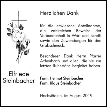 Traueranzeige von Elfriede Steinbacher von Bergsträßer Anzeiger