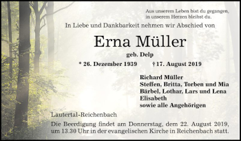 Traueranzeige von Erna Müller von Bergsträßer Anzeiger