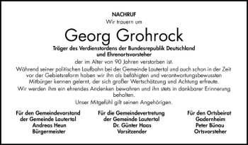 Traueranzeige von Georg Grohrock von Bergsträßer Anzeiger