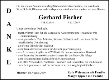 Traueranzeige von Gerhard Fischer von Fränkische Nachrichten