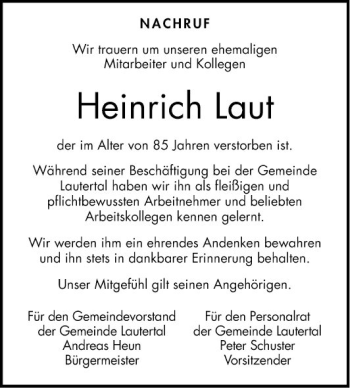 Traueranzeige von Heinrich Laut von Bergsträßer Anzeiger