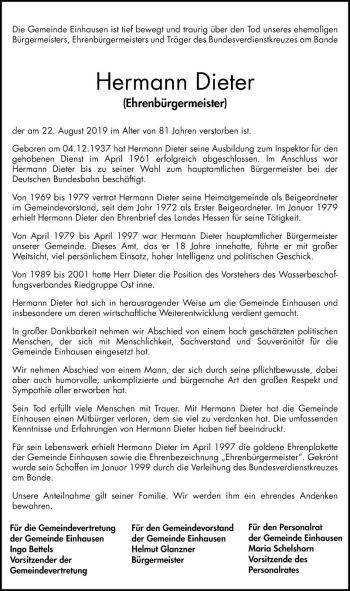 Traueranzeige von Hermann Dieter von Bergsträßer Anzeiger