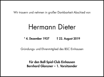 Traueranzeige von Hermann Dieter von Bergsträßer Anzeiger