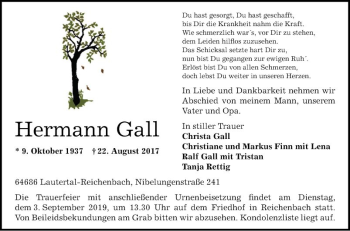 Traueranzeige von Hermann Gall von Bergsträßer Anzeiger