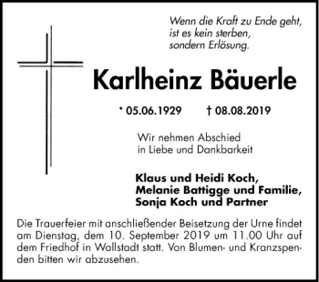 Traueranzeige von Karlheinz Bäuerle von Mannheimer Morgen