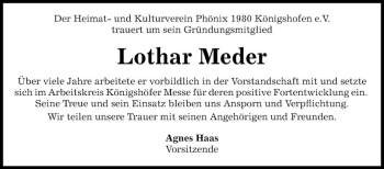 Traueranzeige von Lothar Meder von Fränkische Nachrichten