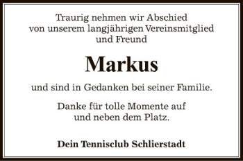 Traueranzeige von Markus  von Fränkische Nachrichten