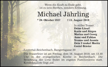 Traueranzeige von Michael Jährling von Bergsträßer Anzeiger