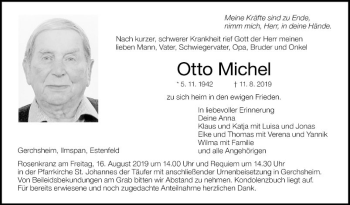 Traueranzeige von Otto Michel von Fränkische Nachrichten