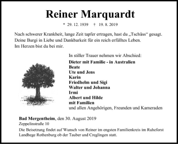 Traueranzeige von Reiner Marquardt von Fränkische Nachrichten