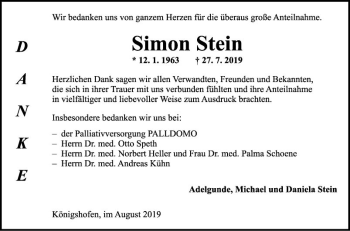 Traueranzeige von Simon Stein von Fränkische Nachrichten