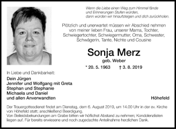 Traueranzeige von Sonja Merz von Fränkische Nachrichten