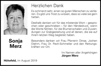 Traueranzeige von Sonja Merz von Fränkische Nachrichten