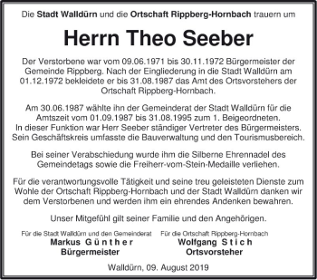 Traueranzeige von Theo Seeber von Fränkische Nachrichten