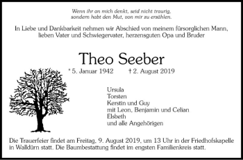 Traueranzeige von Theo Seeber von Fränkische Nachrichten