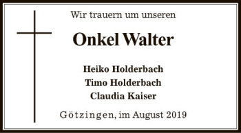 Traueranzeige von Walter  von Fränkische Nachrichten