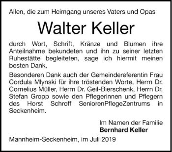 Traueranzeige von Walter Keller von Mannheimer Morgen