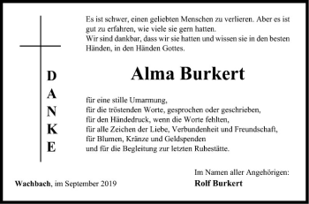 Traueranzeige von Alma Burkert von Fränkische Nachrichten