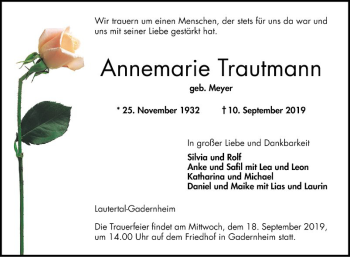 Traueranzeige von Annemarie Trautmann 