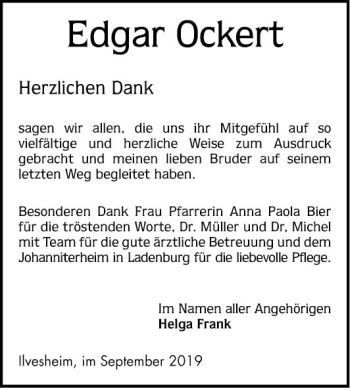 Traueranzeige von Edgar Ockert 