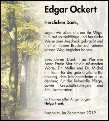 Traueranzeige von Edgar Ockert von Mannheimer Morgen