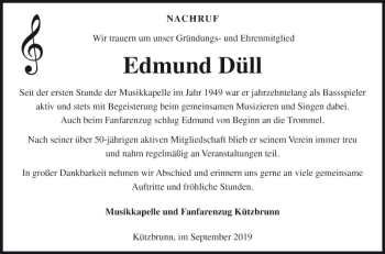 Traueranzeige von Edmund Düll von Fränkische Nachrichten